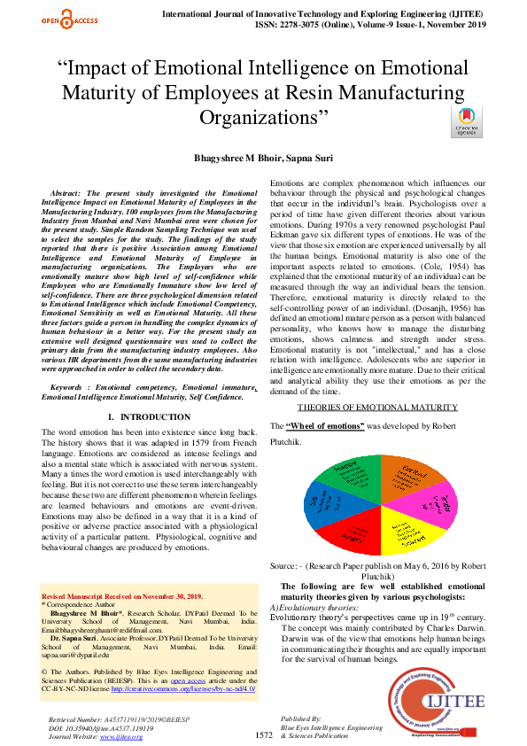 (PDF) Impact of Emotional Intelligence on the Emotional Maturity of ...