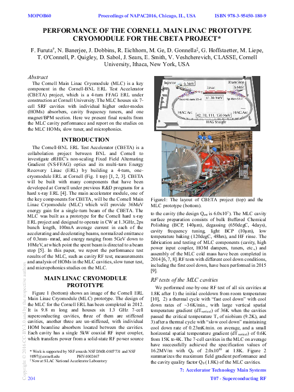 (PDF) Performance of the Cornell Main Linac Prototype Cryomodule for ...