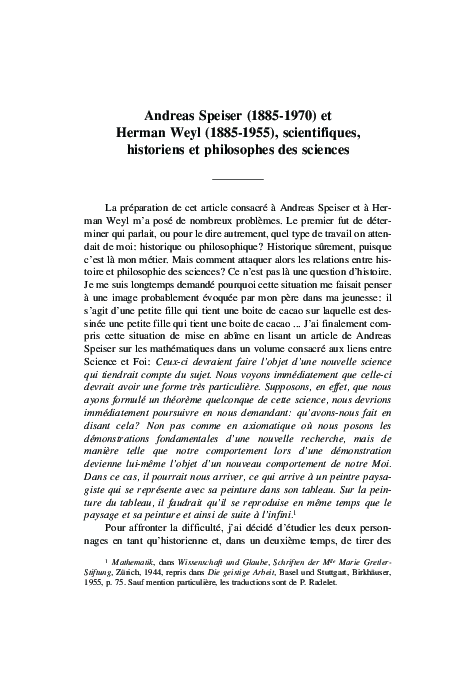 (PDF) Andreas Speiser (1885-1978) et Herman Weyl (1885-1955 ...