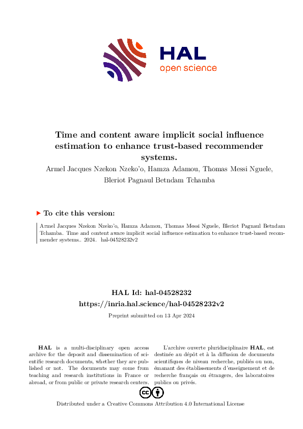 (PDF) Time and content aware implicit social influence estimation to ...