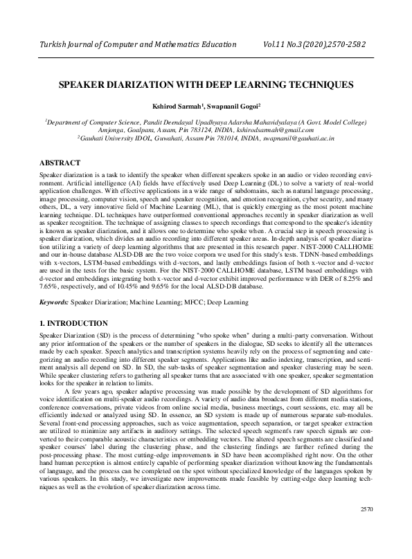 (PDF) SPEAKER DIARIZATION WITH DEEP LEARNING TECHNIQUES