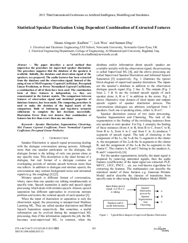 (PDF) Statistical Speaker Diarization Using Dependent Combination of ...