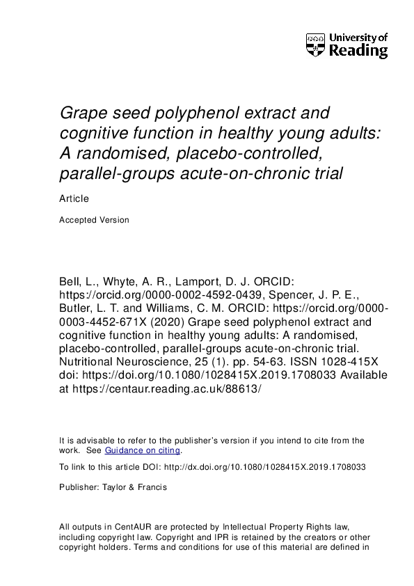 (PDF) Grape seed polyphenol extract and cognitive function in healthy ...
