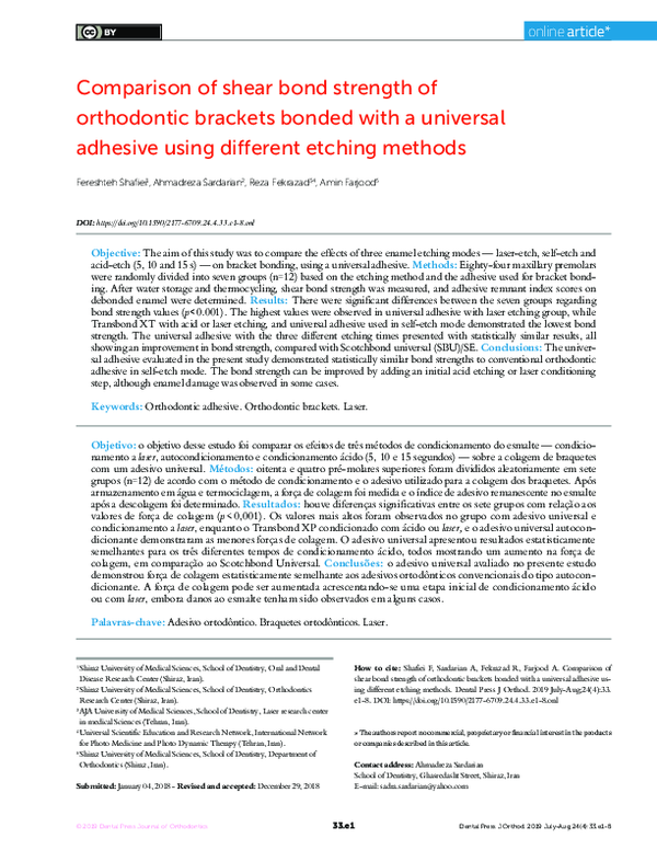 (PDF) Comparison of shear bond strength of orthodontic brackets bonded ...