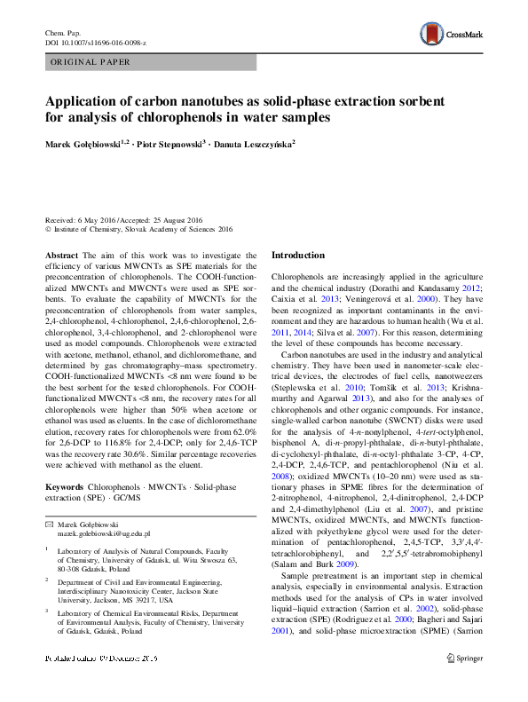 (PDF) Application of Carbon Nanotubes as a Solid-Phase Extraction ...