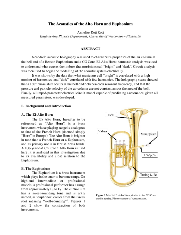 (PDF) The Acoustics of the Alto Horn and Euphonium