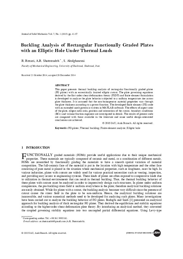 (PDF) Buckling Analysis of Rectangular Functionally Graded Plates with ...