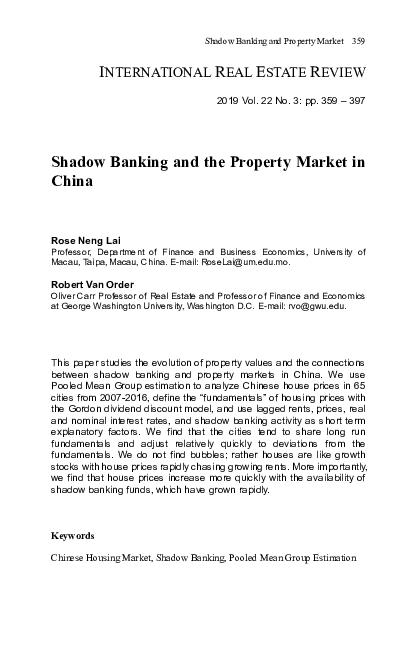 (PDF) Shadow Banking and the Property Market in China