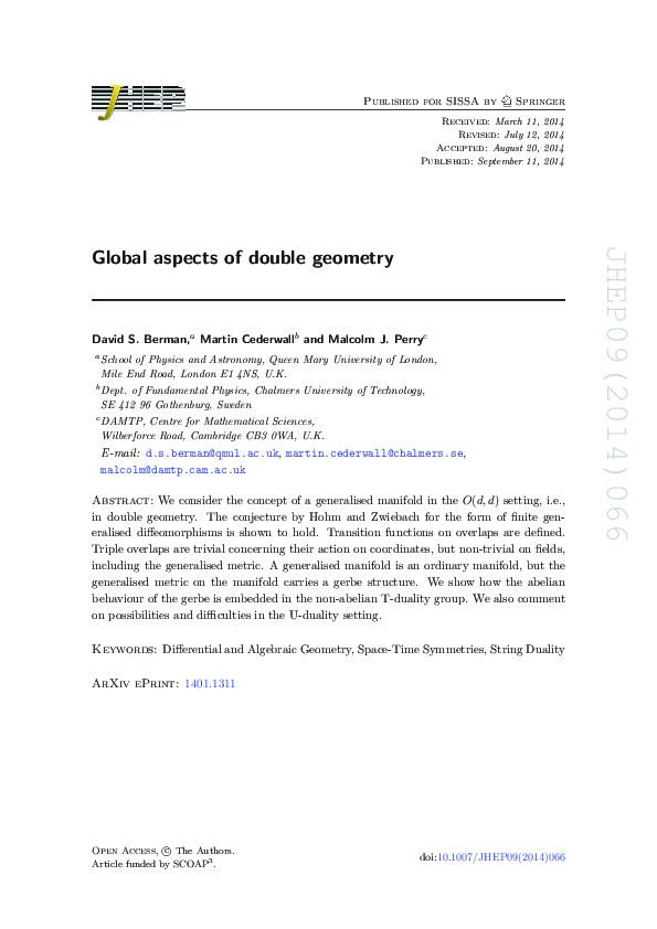 (PDF) Global aspects of double geometry