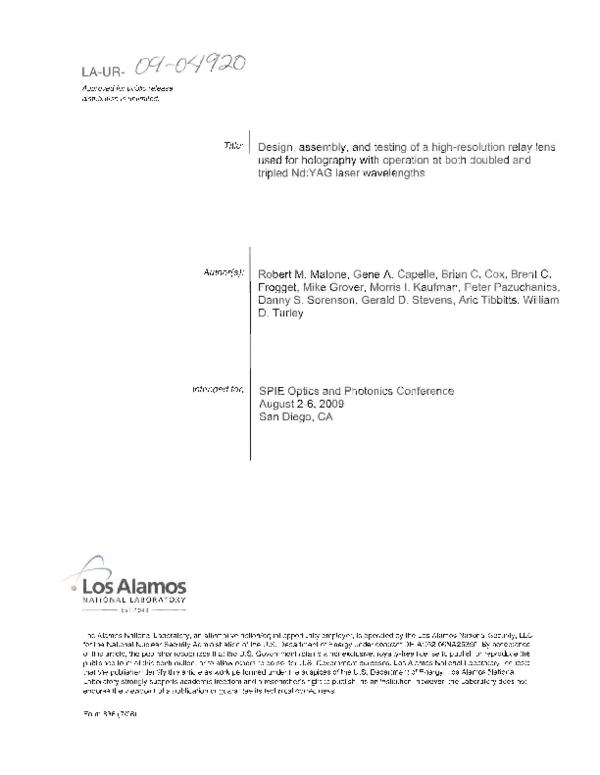 (PDF) Design, assembly, and testing of a high-resolution relay lens ...
