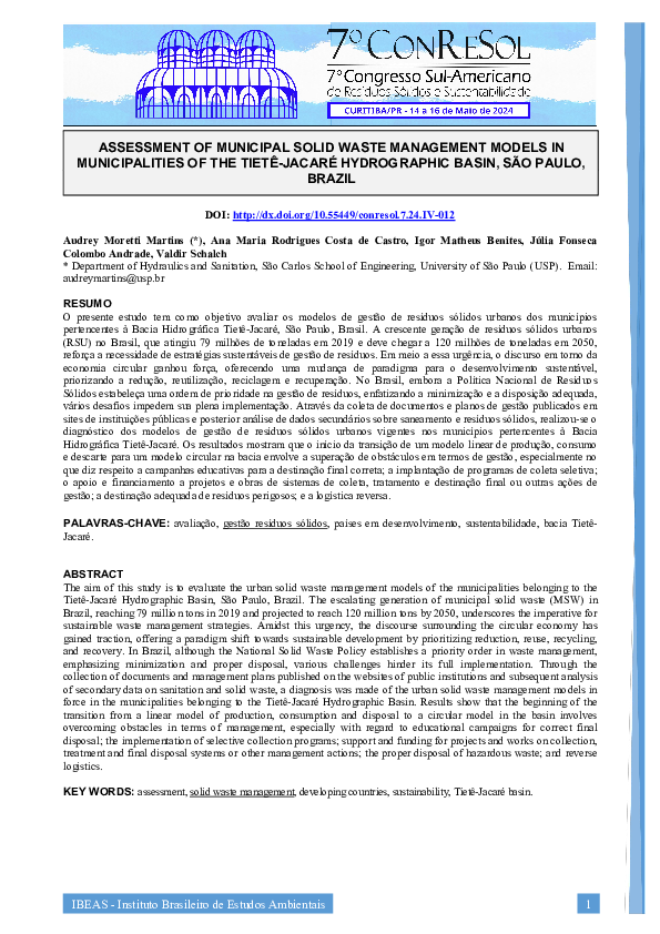 (PDF) Assessment of municipal solid waste management models in ...