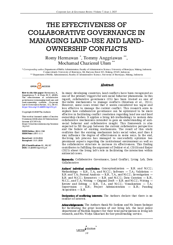 (PDF) THE EFFECTIVENESS OF COLLABORATIVE GOVERNANCE IN MANAGING LAND ...
