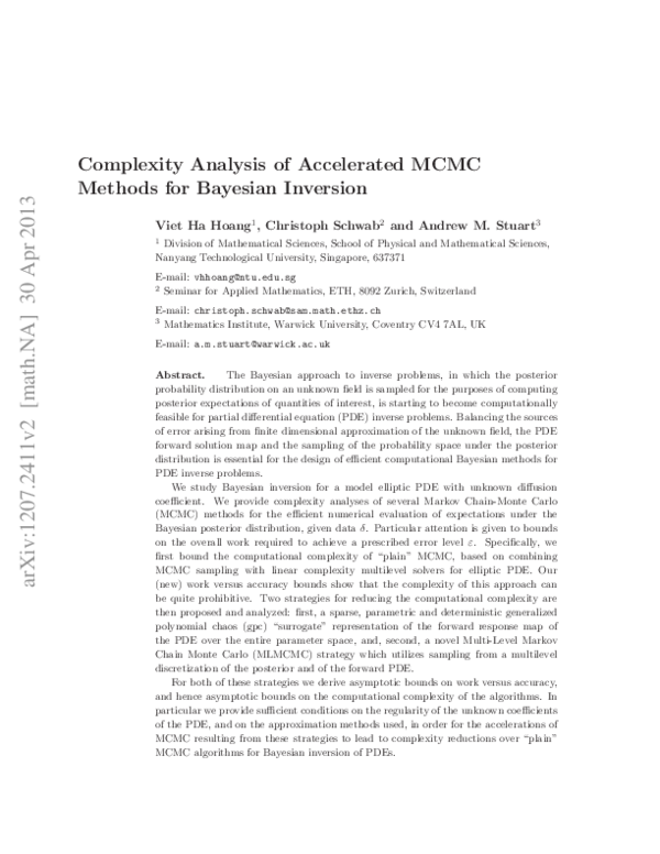 (PDF) Complexity Analysis of Accelerated MCMC Methods for Bayesian ...