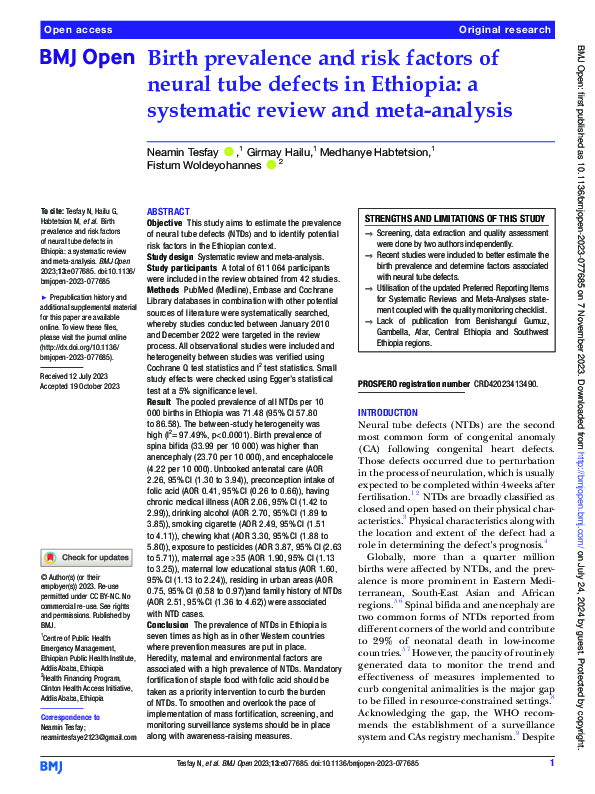 (PDF) Birth prevalence and risk factors of neural tube defects in ...