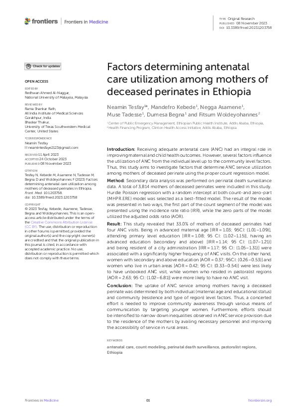 (PDF) Factors determining antenatal care utilization among mothers of ...
