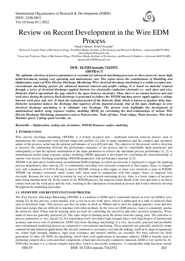 (PDF) Review on Recent Development in the Wire EDM Process