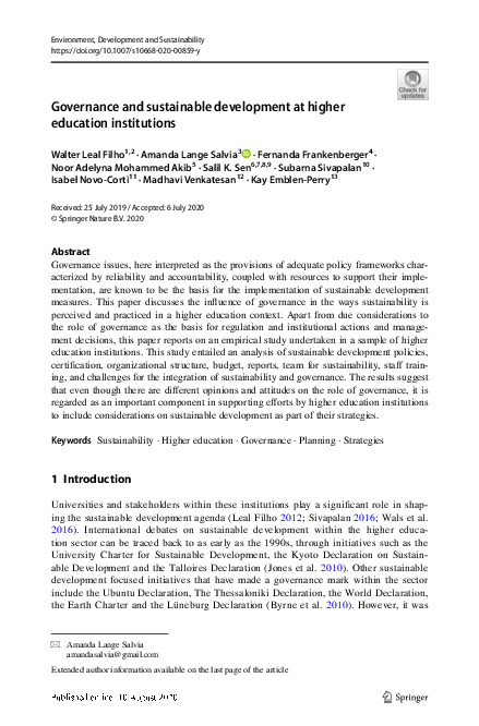 (PDF) Governance and sustainable development at higher education ...