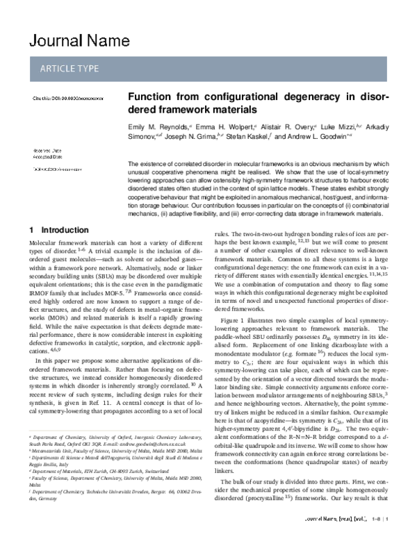 (PDF) Function from configurational degeneracy in disordered framework ...