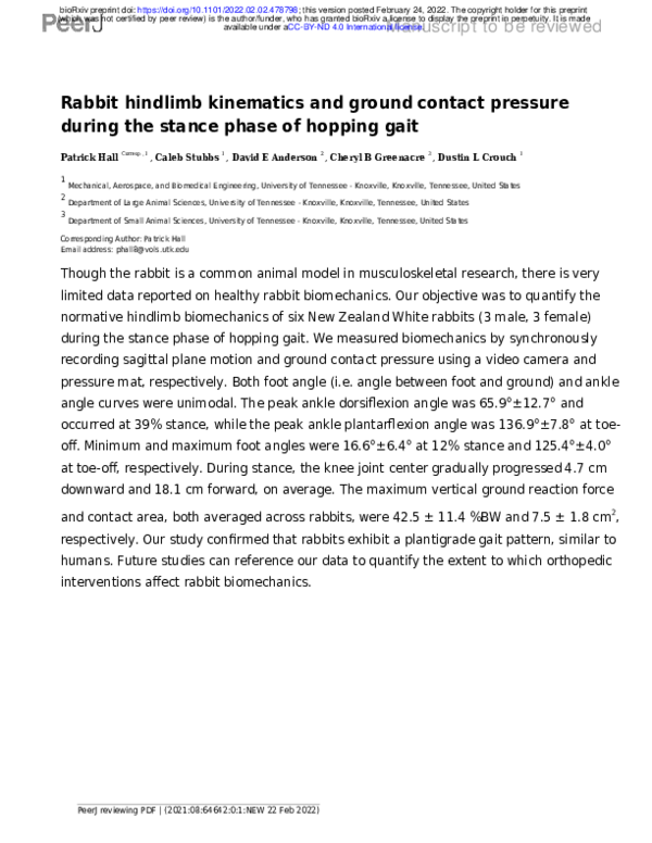 (PDF) Rabbit hindlimb kinematics and ground contact pressure during the ...
