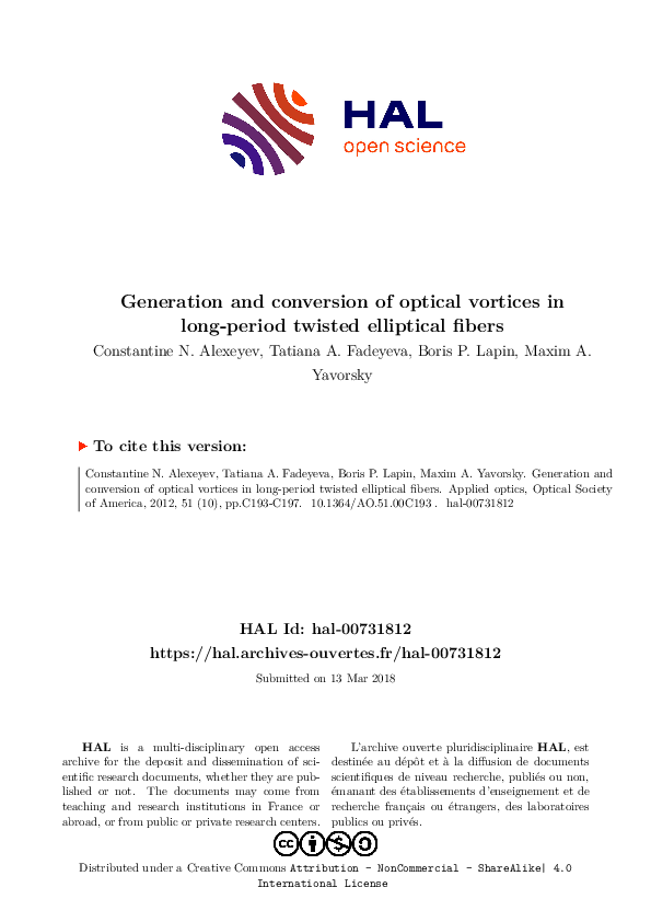 (PDF) Generation and conversion of optical vortices in long-period ...