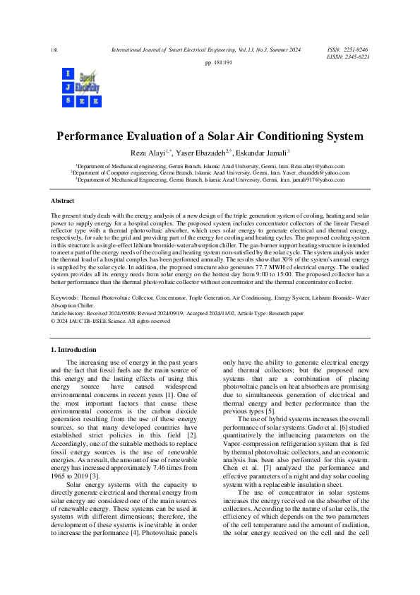 (PDF) Performance Evaluation of a Solar Air Conditioning System