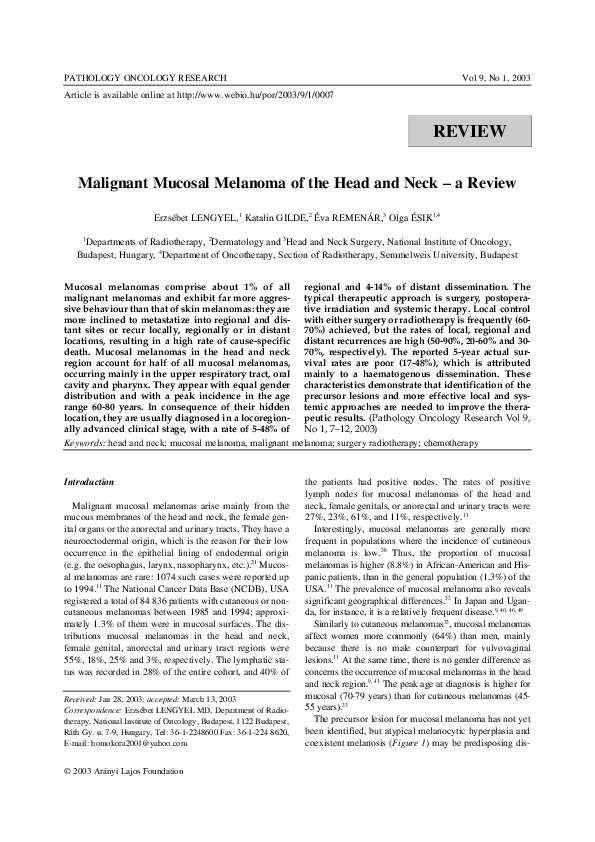 (PDF) Malignant mucosal melanoma of the head and neck — a review