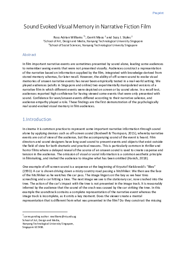 (PDF) Sound Evoked Visual Memory in Narrative Film