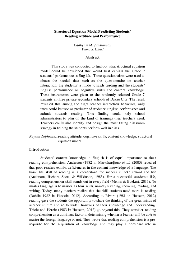 (PDF) Structural Equation Model Predicting Students' Reading Attitude ...