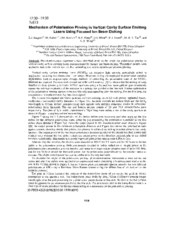 (PDF) Mechanism of polarisation pinning in vertical cavity surface ...