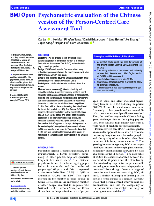 (PDF) Psychometric evaluation of the Chinese version of the Person ...