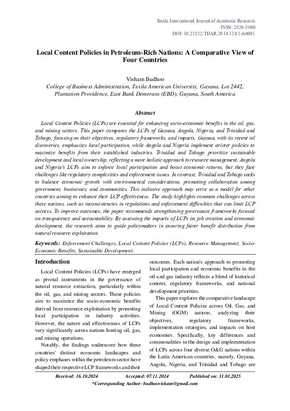 (PDF) Local Content Policies in Petroleum-Rich Nations: A Comparative ...