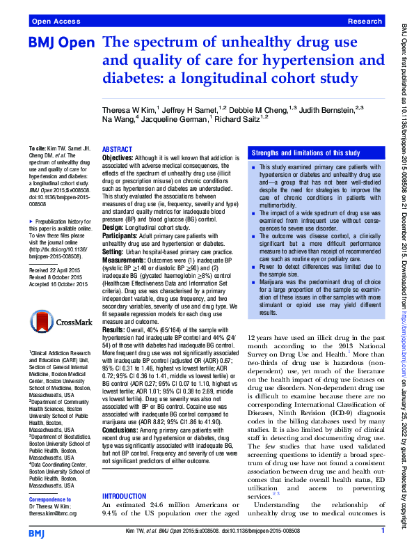 (PDF) The spectrum of unhealthy drug use and quality of care for ...