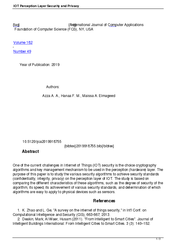 (PDF) IOT Perception Layer Security and Privacy