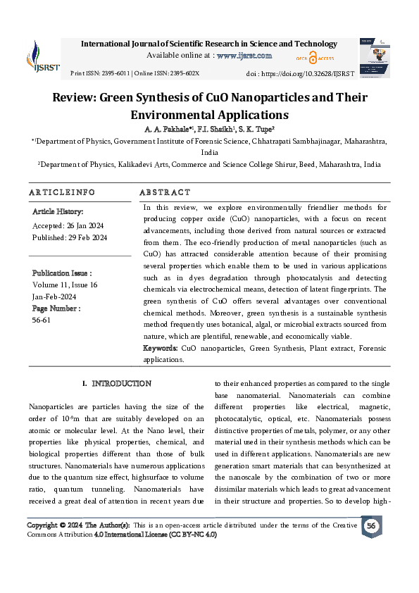 (PDF) Review: Green Synthesis of CuO Nanoparticles and Their ...