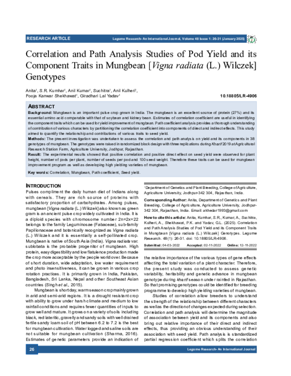 (PDF) Correlation and Path Analysis Studies of Pod Yield and its ...