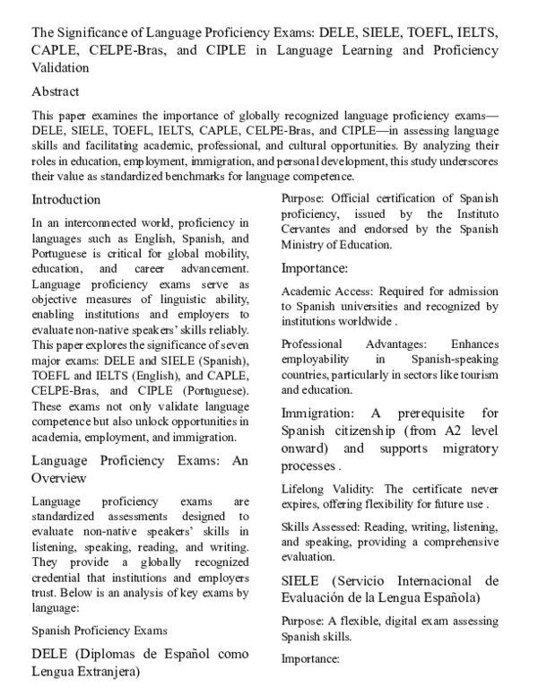 (PDF) The Significance of Language Proficiency Exams: DELE, SIELE ...