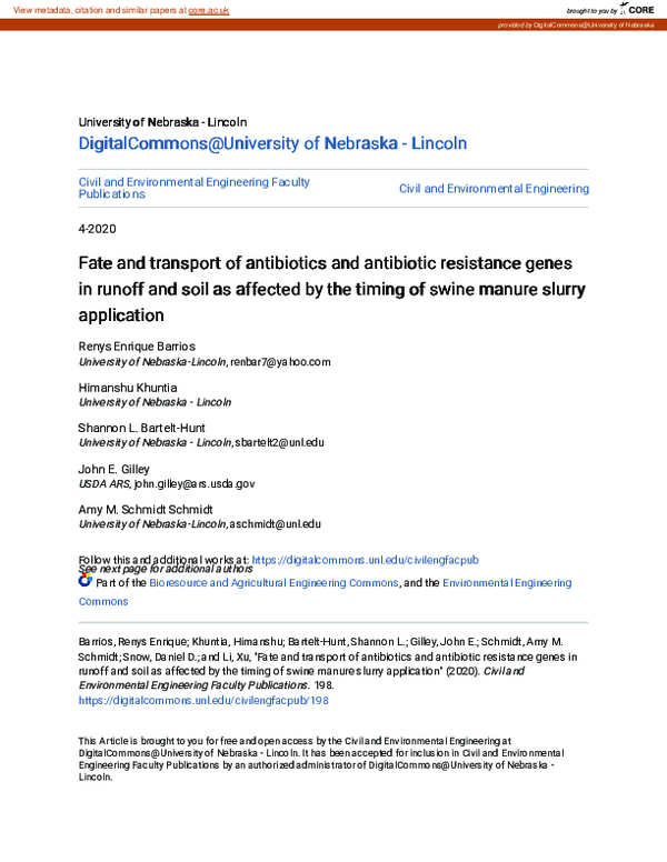 (PDF) Fate and transport of antibiotics and antibiotic resistance genes ...