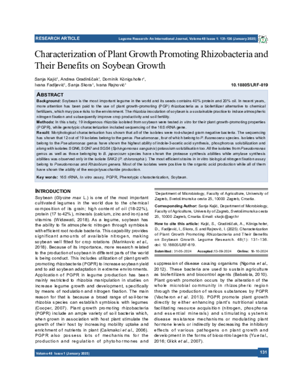 (PDF) Characterization of Plant Growth Promoting Rhizobacteria and ...