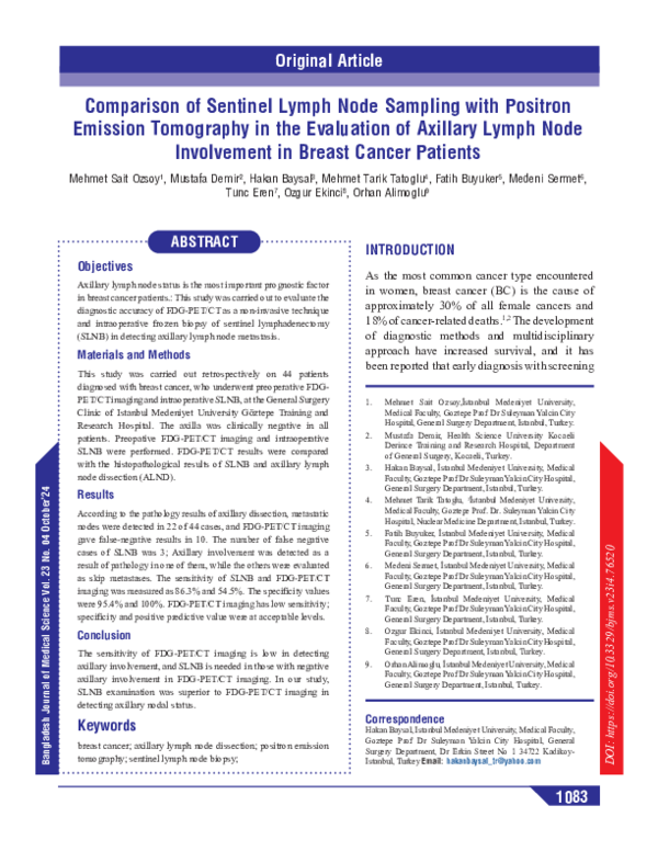 (PDF) Comparison of Sentinel Lymph Node Sampling with Positron Emission ...