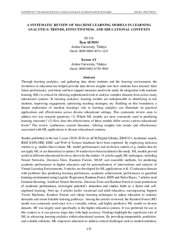(PDF) A SYSTEMATIC REVIEW OF MACHINE LEARNING MODELS IN LEARNING ...