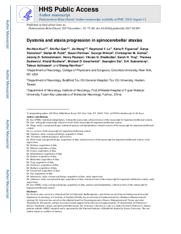 (PDF) Dystonia and ataxia progression in spinocerebellar ataxias