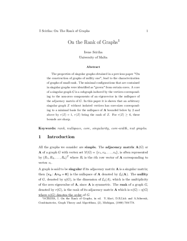 (PDF) On the Rank of Graphs 1