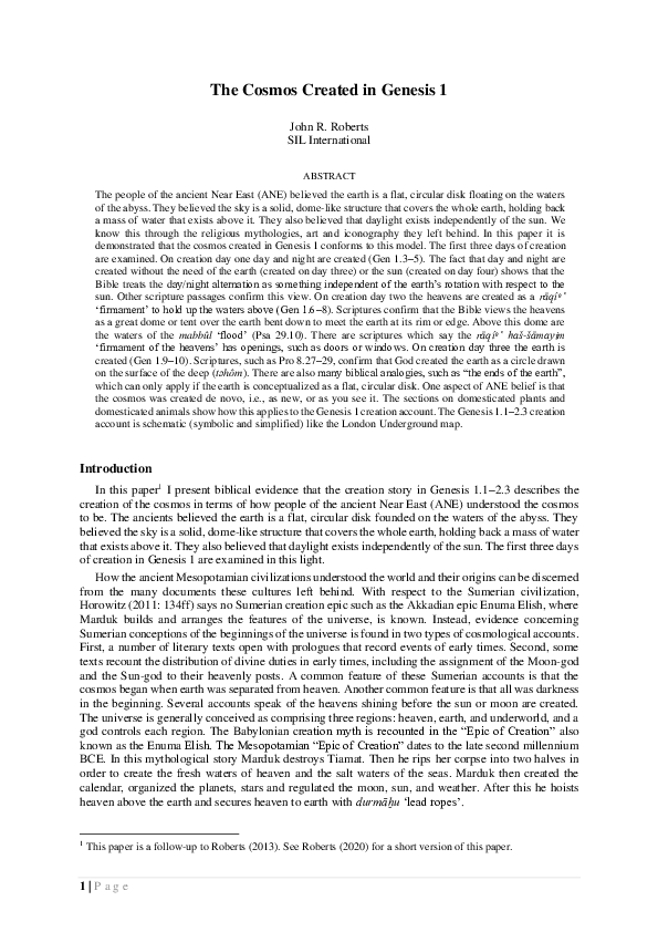 (PDF) The Cosmos Created in Genesis 1