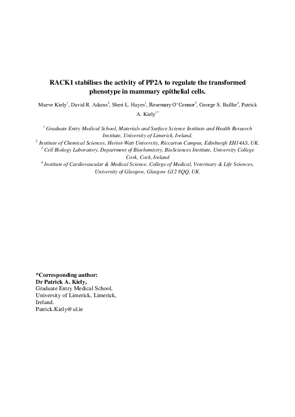 (PDF) RACK1 stabilises the activity of PP2A to regulate the transformed ...