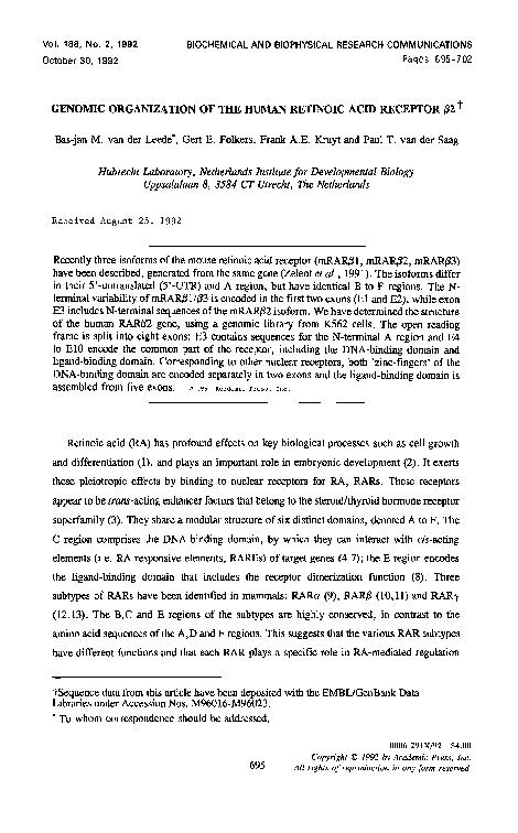(PDF) Genomic organization of the human retinoic acid receptor β2