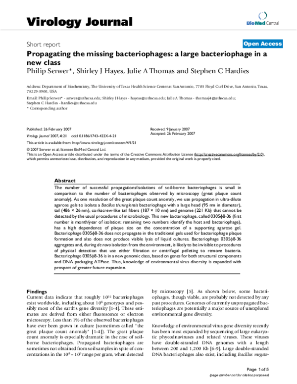 (PDF) Propagating the missing bacteriophages: a large bacteriophage in ...
