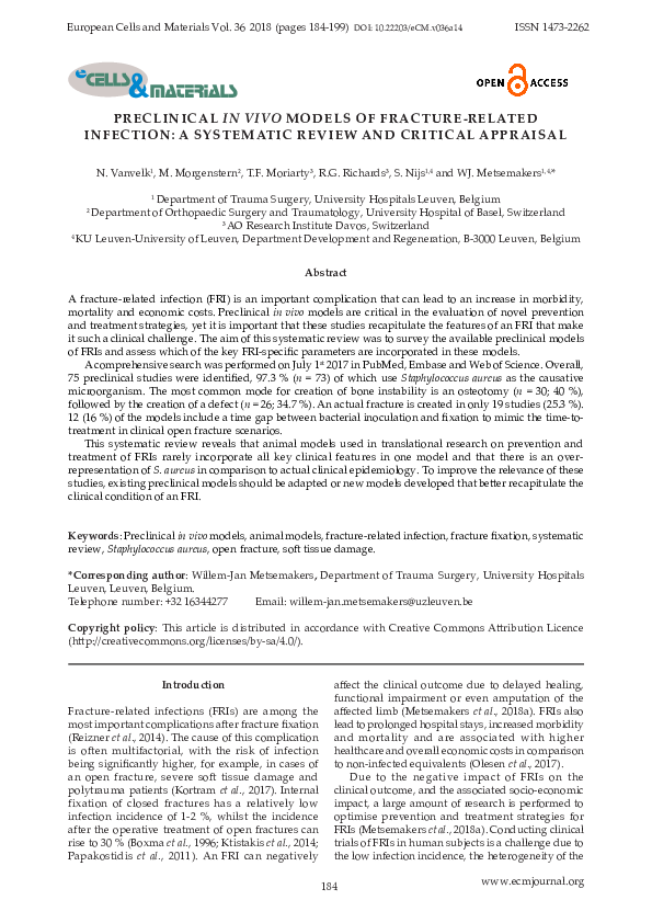 (PDF) Preclinical in vivo models of fracture-related infection: a ...