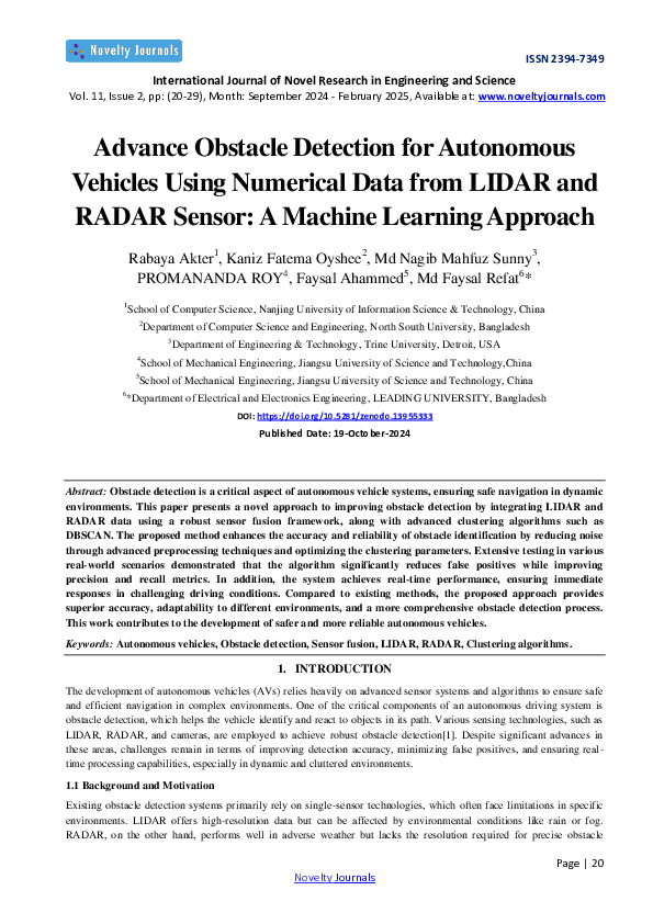 (PDF) Advance Obstacle Detection for Autonomous Vehicles Using ...