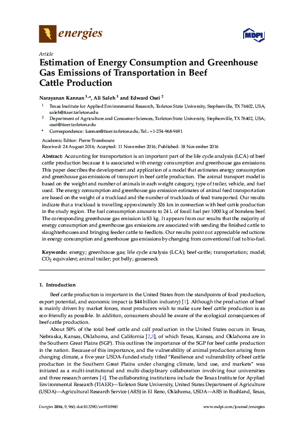 (PDF) Estimation of Energy Consumption and Greenhouse Gas Emissions of ...