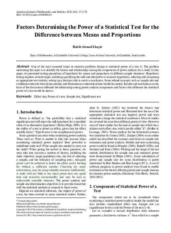 (PDF) Factors Determining the Power of a Statistical Test for the ...